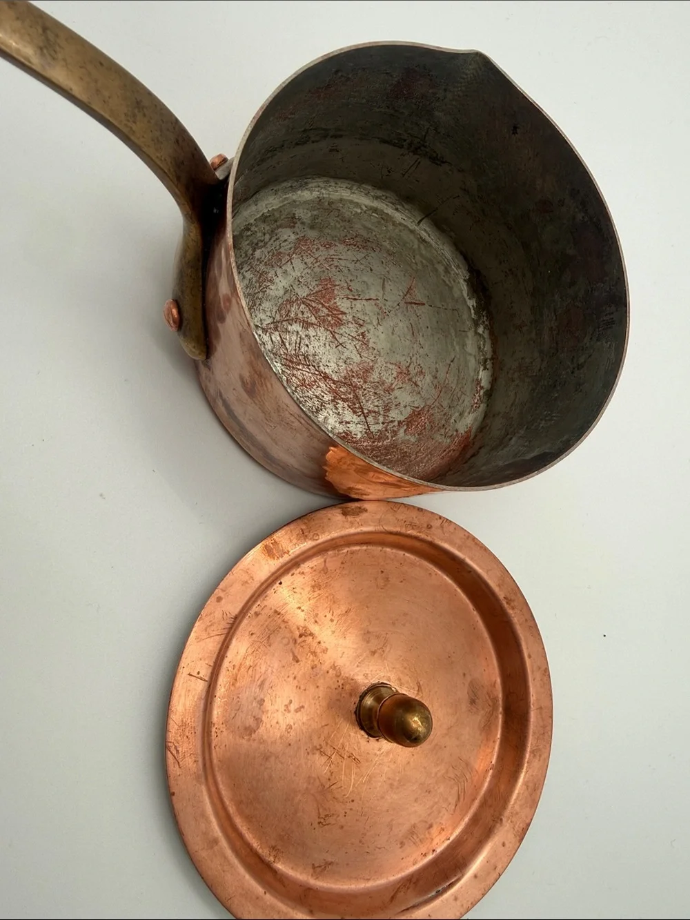 Vintage French Copper Saucepan w Lid Brass Handle Henglamor Detroit